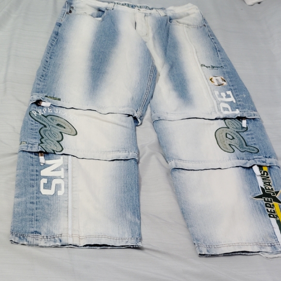 Pepe Jeans Distressed Blue Denim Pants Can Be Turned Into Shorts Or Longer Short